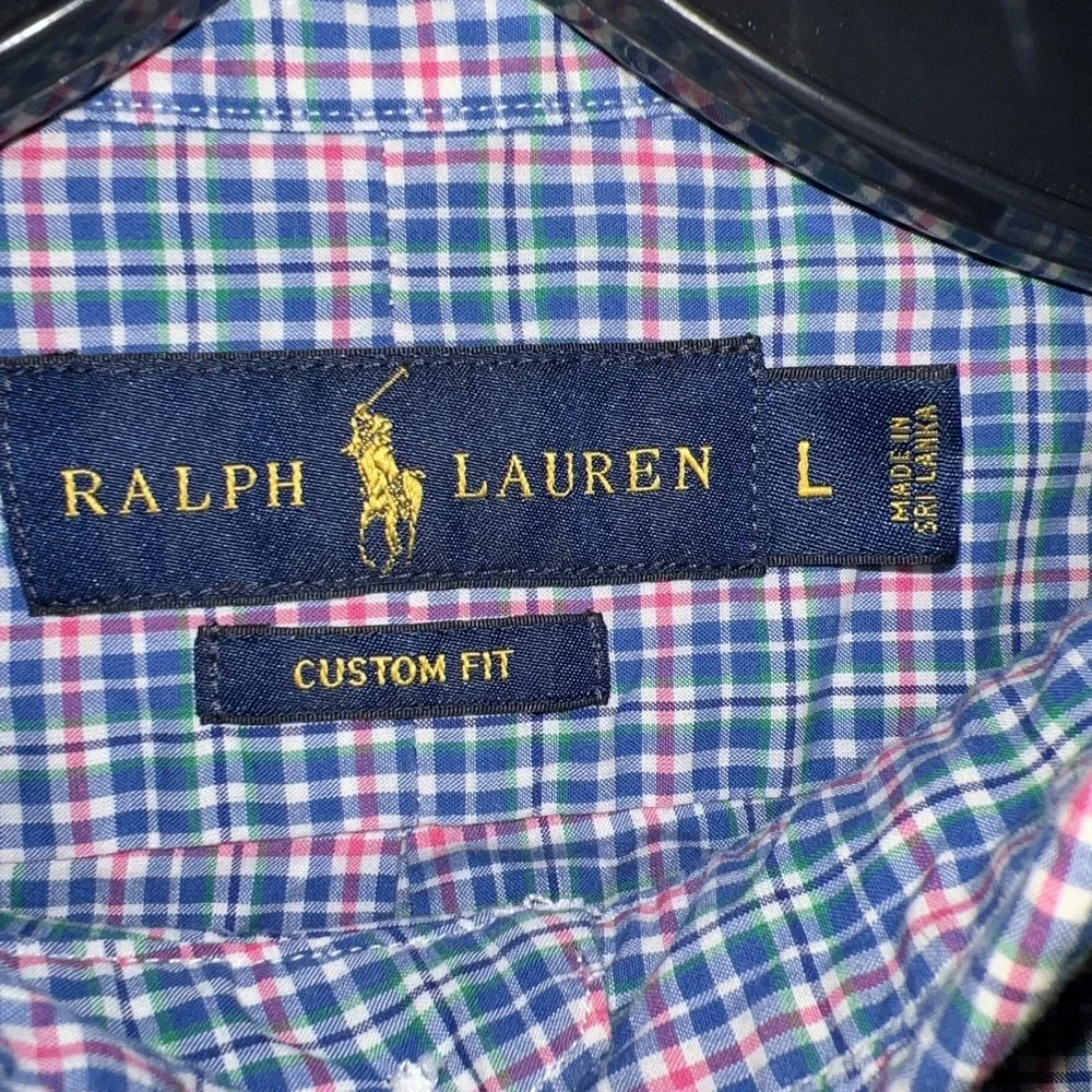 Ralph Lauren Shirt Men's Size L Multicolor Plaid Pink Pony Custom Fit Button‎ Up